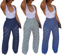 Load image into Gallery viewer, Non stretch denim holes high waist tied stylish jeans