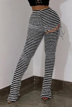 Load image into Gallery viewer, Slight stretch lace-up stripe cutout pants