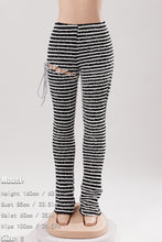 Load image into Gallery viewer, Slight stretch lace-up stripe cutout pants