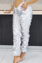 Load image into Gallery viewer, Sexy pu leather slight stretch drawstring shirring pants