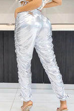 Load image into Gallery viewer, Sexy pu leather slight stretch drawstring shirring pants