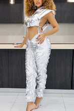 Load image into Gallery viewer, Sexy pu leather slight stretch drawstring shirring pants