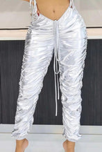 Load image into Gallery viewer, Sexy pu leather slight stretch drawstring shirring pants