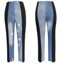 Load image into Gallery viewer, Casual slight stretch denim spliced tied pockets jeans