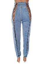 Load image into Gallery viewer, Sexy slight stretch denim hollow lace-up zip-up slim jeans