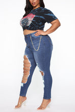 Load image into Gallery viewer, Sexy xs-3xl slight stretch chain decor ripped slim washed denim trousers
