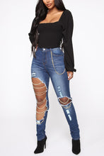 Load image into Gallery viewer, Sexy xs-3xl slight stretch chain decor ripped slim washed denim trousers