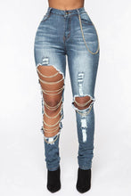 Load image into Gallery viewer, Sexy xs-3xl slight stretch chain decor ripped slim washed denim trousers