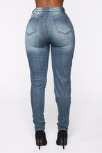 Load image into Gallery viewer, Sexy xs-3xl slight stretch chain decor ripped slim washed denim trousers