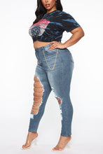 Load image into Gallery viewer, Sexy xs-3xl slight stretch chain decor ripped slim washed denim trousers