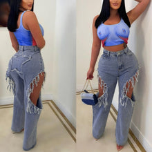 Load image into Gallery viewer, Grunge style non-stretch high waist ripped jeans