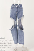 Load image into Gallery viewer, Grunge style non-stretch high waist ripped jeans