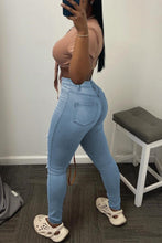 Load image into Gallery viewer, Sexy slight stretch denim hole decor high-waist jeans