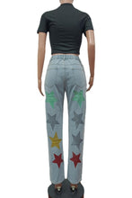 Load image into Gallery viewer, Casual slight stretch denim pentagram high-waist hole jeans