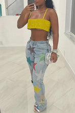 Load image into Gallery viewer, Casual slight stretch denim pentagram high-waist hole jeans