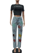 Load image into Gallery viewer, Casual slight stretch denim pentagram high-waist hole jeans