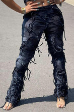 Load image into Gallery viewer, High street slight stretch tie dye high waist tassel grunge pants
