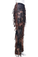 Load image into Gallery viewer, High street slight stretch tie dye high waist tassel grunge pants