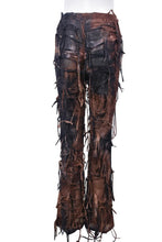 Load image into Gallery viewer, High street slight stretch tie dye high waist tassel grunge pants