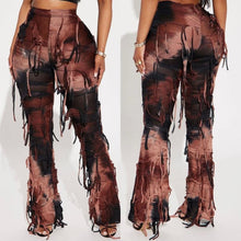 Load image into Gallery viewer, High street slight stretch tie dye high waist tassel grunge pants