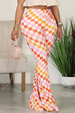 Load image into Gallery viewer, Stylish slight stretch 2 color lattice printing bell-bottoms