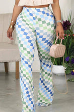 Load image into Gallery viewer, Stylish slight stretch 2 color lattice printing bell-bottoms