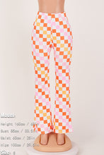 Load image into Gallery viewer, Stylish slight stretch 2 color lattice printing bell-bottoms