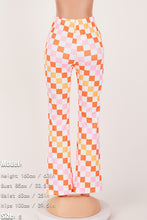 Load image into Gallery viewer, Stylish slight stretch 2 color lattice printing bell-bottoms