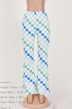 Load image into Gallery viewer, Stylish slight stretch 2 color lattice printing bell-bottoms