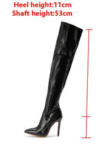 Load image into Gallery viewer, Winter new two colors pointed side zip-up high-upper over-knee stylish high-heel boots(heel height:11cm)