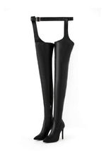 Load image into Gallery viewer, Winter new pointed pu side zip-up leg ring design over knee sexy high-upper high-heel boots(heel height:8cm, shaft height:78cm)