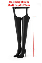 Load image into Gallery viewer, Winter new pointed pu side zip-up leg ring design over knee sexy high-upper high-heel boots(heel height:8cm, shaft height:78cm)