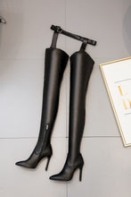 Load image into Gallery viewer, Winter new pointed pu side zip-up leg ring design over knee sexy high-upper high-heel boots(heel height:8cm, shaft height:78cm)