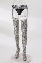 Load image into Gallery viewer, Winter new pointed snake pattern side zip-up leg ring design over knee sexy high-upper high-heel boots(heel height:8cm, shaft height:78cm)