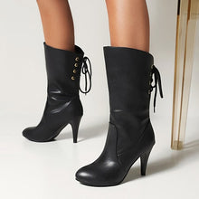 Load image into Gallery viewer, EUR34-EUR39 new three colors lace-up pointed stylish high-heel boots