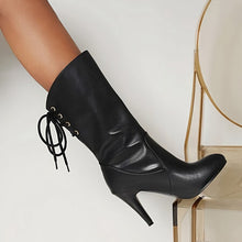 Load image into Gallery viewer, EUR34-EUR39 new three colors lace-up pointed stylish high-heel boots