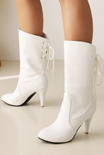 Load image into Gallery viewer, EUR34-EUR39 new three colors lace-up pointed stylish high-heel boots