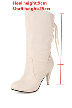Load image into Gallery viewer, EUR34-EUR39 new three colors lace-up pointed stylish high-heel boots