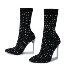 Load image into Gallery viewer, New rhinestone stretch pointed stylish high-heel boots
