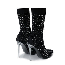 Load image into Gallery viewer, New rhinestone stretch pointed stylish high-heel boots