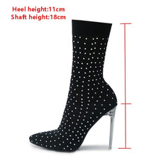 Load image into Gallery viewer, New rhinestone stretch pointed stylish high-heel boots