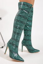 Load image into Gallery viewer, New pointed snake pattern over knee high-heel back zip-up stylish boots