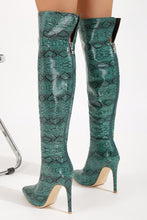 Load image into Gallery viewer, New pointed snake pattern over knee high-heel back zip-up stylish boots