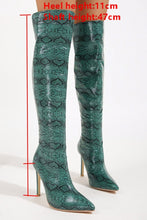 Load image into Gallery viewer, New pointed snake pattern over knee high-heel back zip-up stylish boots