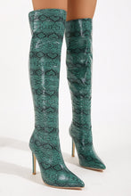 Load image into Gallery viewer, New pointed snake pattern over knee high-heel back zip-up stylish boots