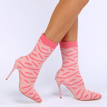 Load image into Gallery viewer, New 3 colors stripe stretch knitted pointed stylish high-heel boots