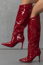Load image into Gallery viewer, Three colors pointed patent leather stylish high-upper high-heel boots