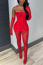 Load image into Gallery viewer, Glamybabes Sexy high stretch see-through lace bandeau & pants set(with gloves)