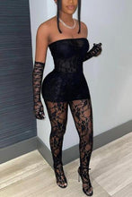 Load image into Gallery viewer, Glamybabes Sexy high stretch see-through lace bandeau & pants set(with gloves)