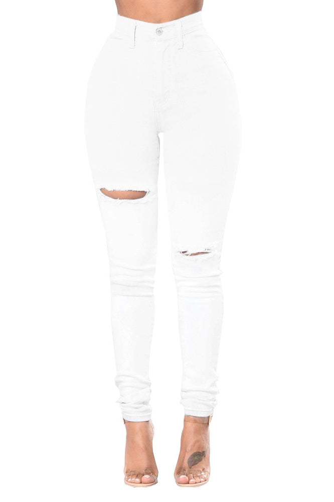 White High Waist Extreme Distressed Jeans